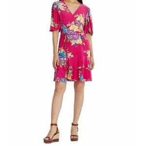 Lauren Ralph Lauren Pink Floral Faux Wrap Valayna Dress Size 8 NWT‎